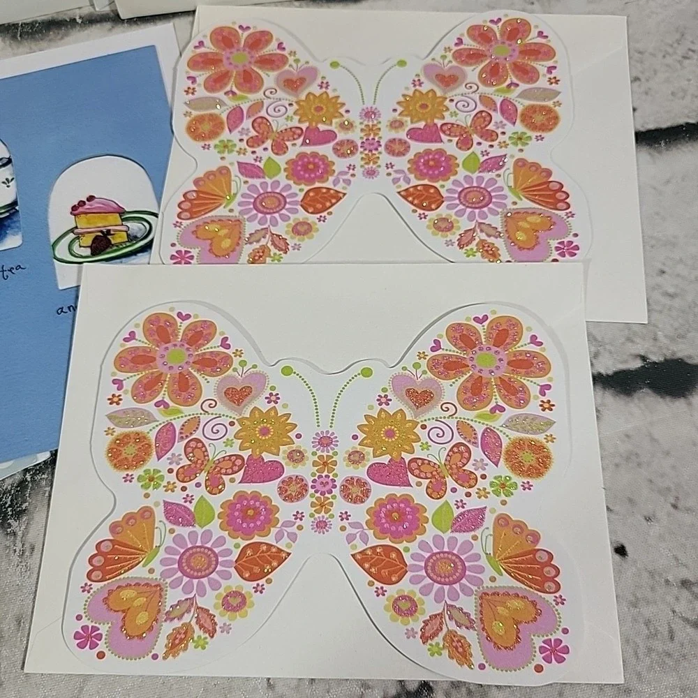 Greeting Cards Blank Inside Notecards Lot Of 6 Clowns Butterflies Victorian Tea